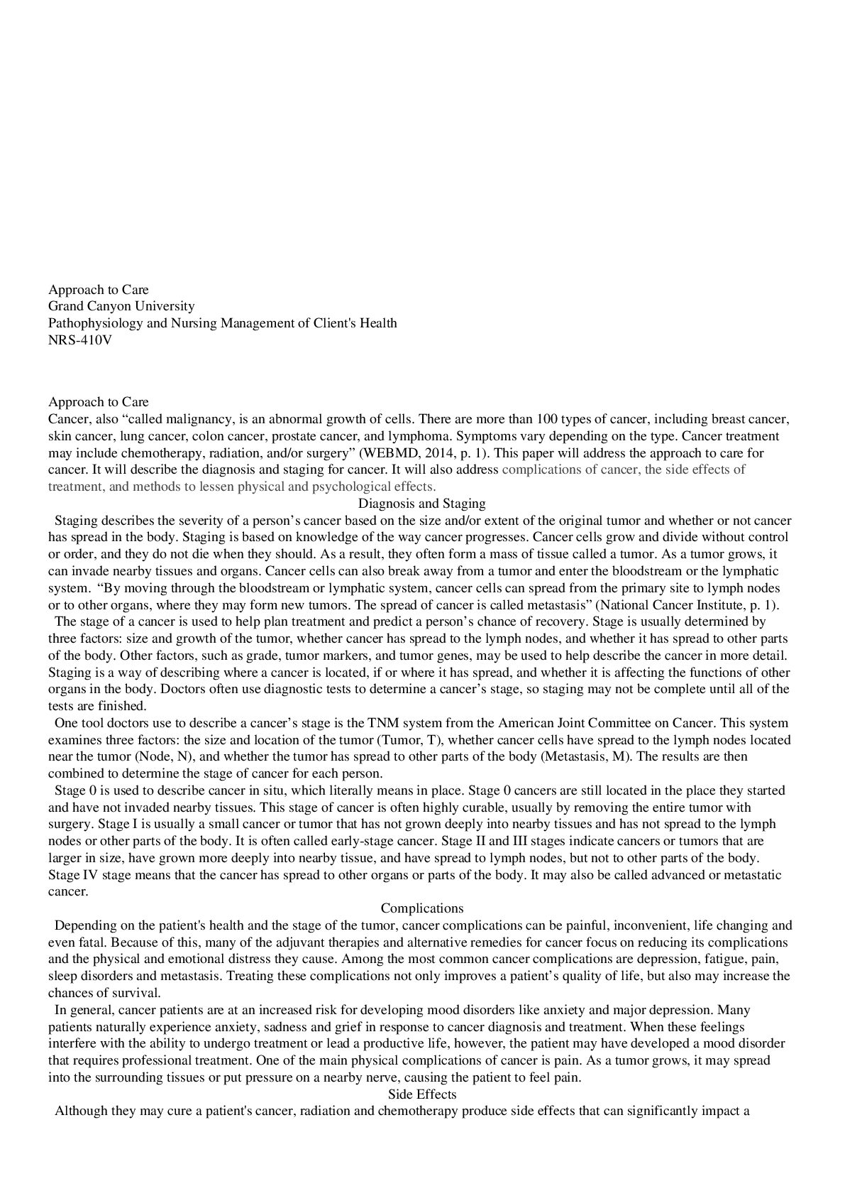 Preview image for NRS 410V Module 2 Approach To Care Of Cancer
